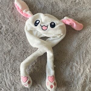 Moving Bunny Ears Cute White and Pink Squeeze to Move Hat
